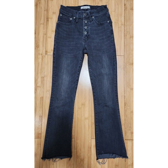 Madewell Womens Black Cali Demi Boot Distressed Button Fly Jeans G7687 Sz 24x26 - Picture 1 of 12